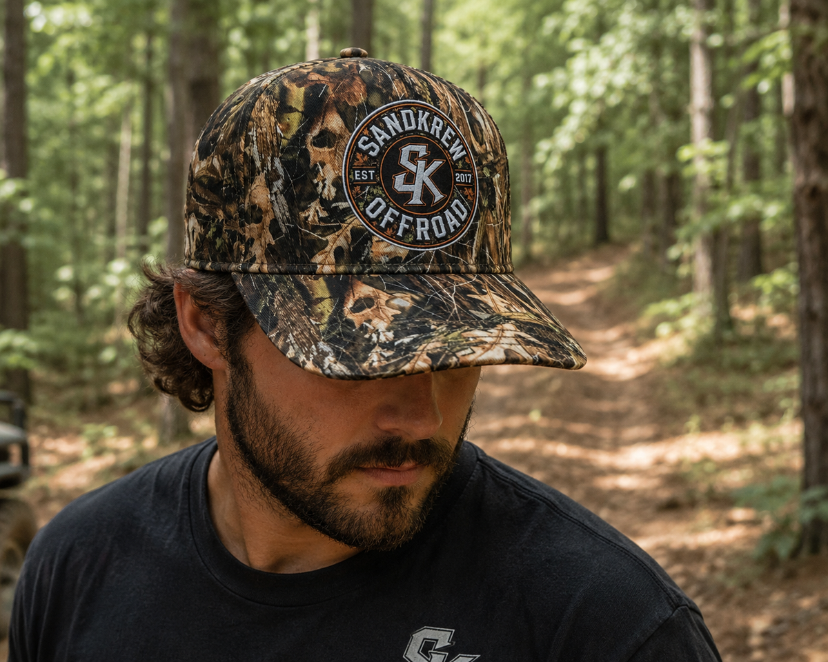 Backroads Trucker Camo Hat SandKrew Badge